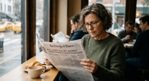 Image of someone reading stock market news articles - similar to New York Times Newspaper